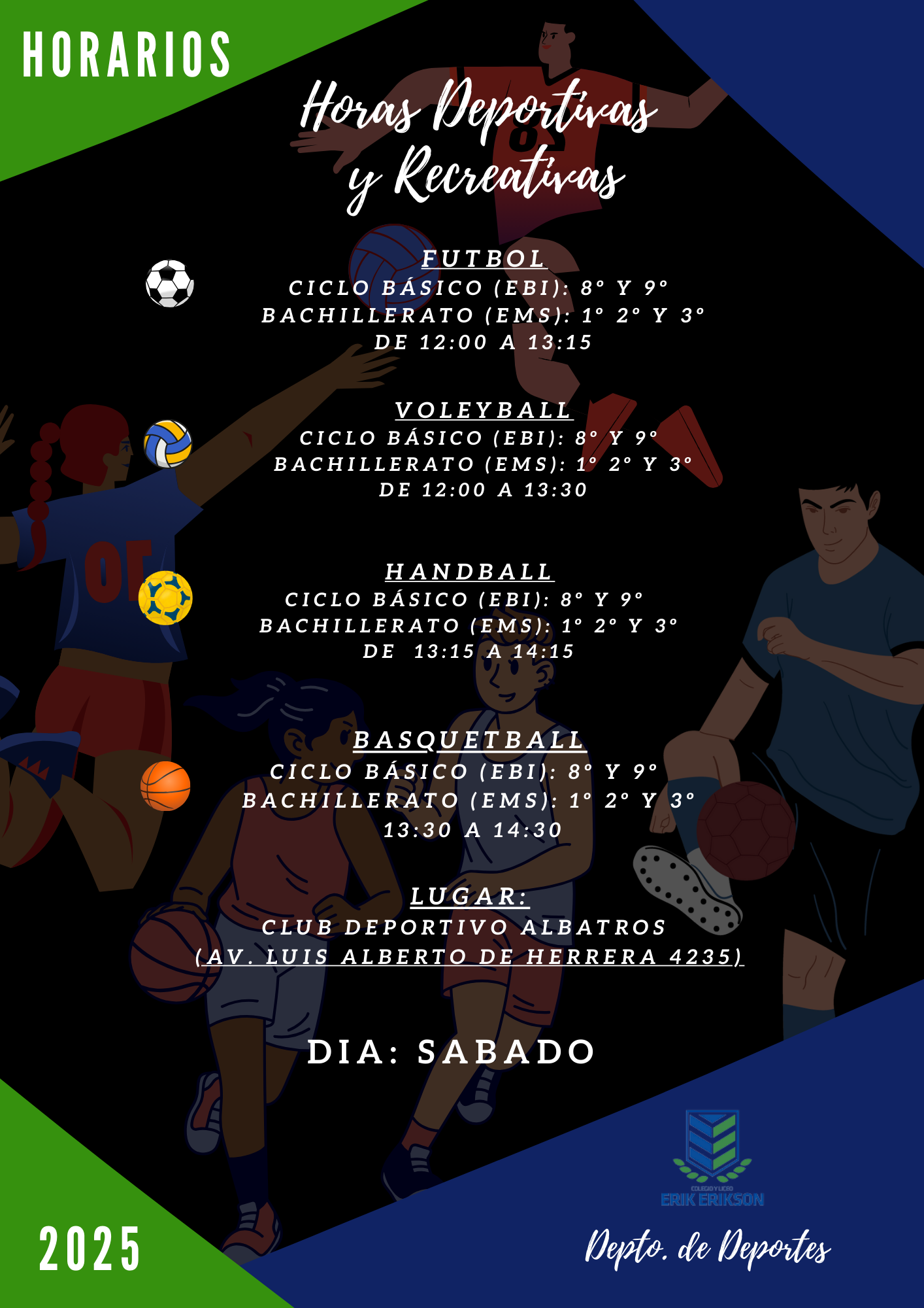 Horas deportivas y Recreativas.   Dias Sabados en el Club Deportivo Albatros.   Los esperamos!!