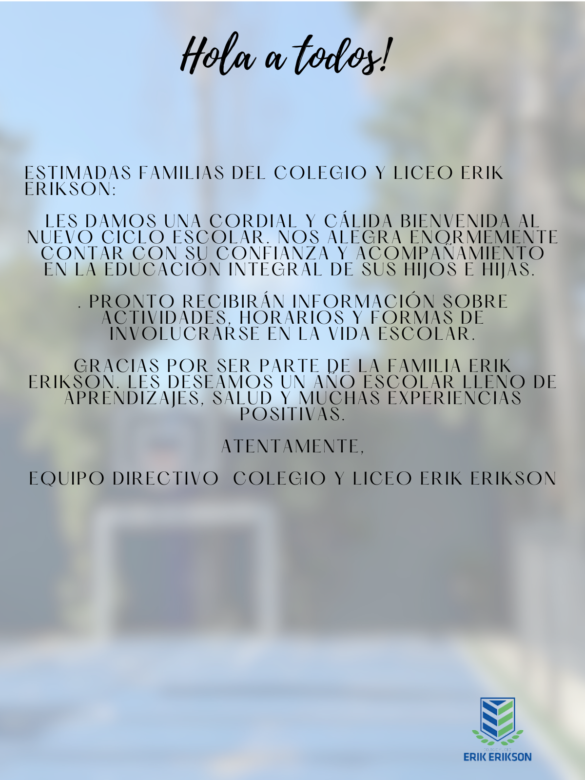 Hola familias! esperamos que anden bien!, próximamente les compartiremos infomormación por aquí, nos vemos pronto.